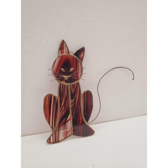 Dreamy Cat - Stained Glass handmade suncatcher, gorgeous maroon colour, cute, - Picture 3 of 10